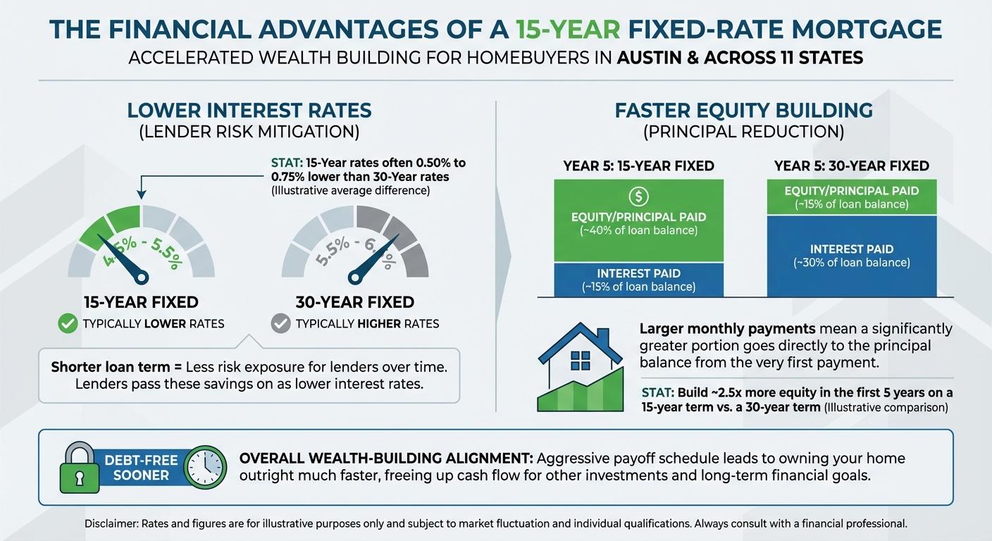 Create a professional infographic about this content. Context: Opting for a 15-year fixed rate mortg